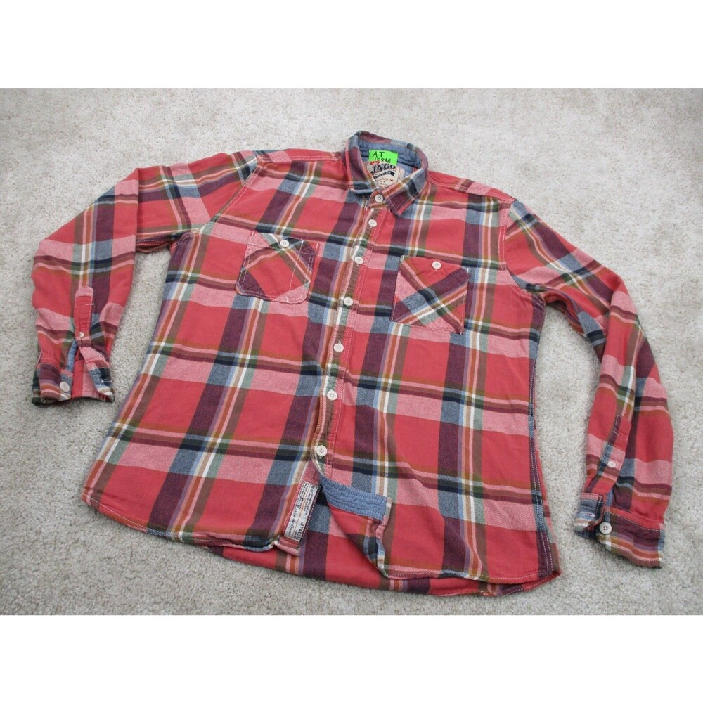 JNCO Shirt Womens Large Pink Blue Flannel Button Up Long Sleeve Top Crown Brand - Picture 2 of 9